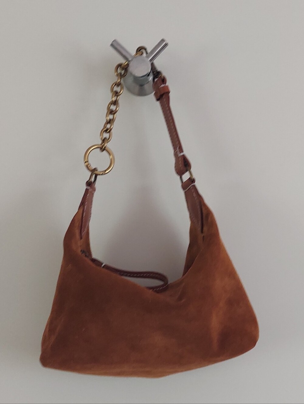 Suede Shoulder Hobo Bag in Cognac Brown
